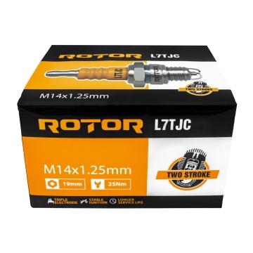Bujie de aprindere pentru motoare in doi timpi ROTOR L7TJC, 3 electrozi, filet M14 × 1,25 mm, bax 10 bucati - Img 2