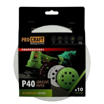 Disc abraziv pentru slefuitor cu excentric KB180.40 PROCRAFT (Set 10 buc) Diametru: 180 mm Granulatie: P40 - Img 1
