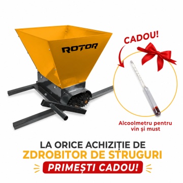 Zdrobitor manual de struguri Rotor HGP-50, Metal, 28 L, 180Kg/h + Cadou Alcoolmetru pentru vin si must