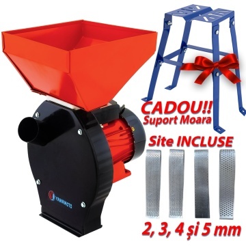 Moară electrică cu ciocănele VERDE / ROSIE YM3900, 3.9 kW, 240 kg/h, bobinaj cupru + CADOU suport moara