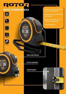 Ruletă 8m x 25mm ROTOR R8-25, Curea de mână, Auto-blocare - Img 3