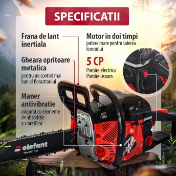 Drujba pe benzina cu 2 lame si 2 lanturi, ELEFANT EM-5.5, 10000 rot / min, 5,5 CP - Img 3