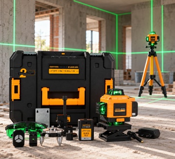 Nivela laser cu trepied, display LCD si 2 acumulatori, 4D ROTOR R4DT-DM-M, laser verde, 16 linii, proiectie 4 x 360° - Img 1