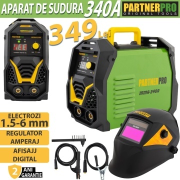 Pachet Promo: Aparat de Sudură Invertor cu afisaj color, 1.6-5mm, PARTNER MMA-340A + Masca Automata