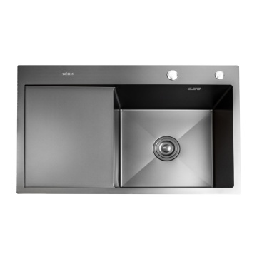 Chiuveta bucatarie BÖHM BH7849RBA, inox alimentar SUS304, 780 x 490 x 220 mm, finisaj Negru, picurator stanga, sifon inclus - Img 2