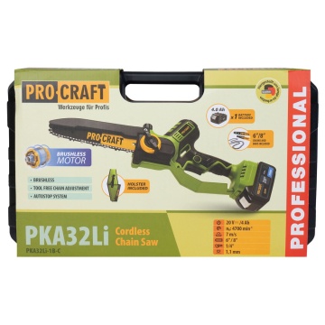 Fierastrau electric cu lant pe acumulator PROCRAFT PKA32Li, 20 V / 4 Ah, Brushless, lame 6" si 8", acumulator si incarcator incluse - Img 11