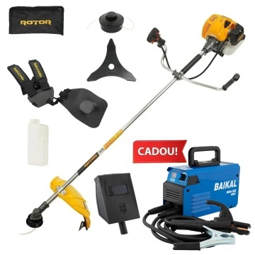 MEGA PACHET: Motocoasa pe benzina R5500 ROTOR 5 CP + CADOU Aparat de Sudură ALBASTRU / GALBEN 200A, cu afisaj digital si functie anti-lipire.