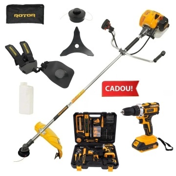 MEGA PACHET: Motocoasa pe benzina R5500 ROTOR 5 CP + CADOU Autofiletantă Cu acumultor inclus de 21V cu 18+1 trepte + Trusă Completă de Scule și Accesorii