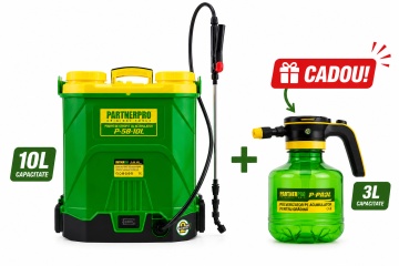 Pompa de stropit pe acumulator 10L PARTNER PRO P-SB-10L 21V / 2Ah Li-ion, sistem de valvotaj pentru amestecul continuu al soluției + CADOU pompa de stropit electrica 3L