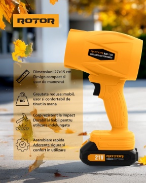 Suflantă aer pe acumulator ROTOR RCB-1.5A 45m/s, 21V/1,3Ah - Img 3