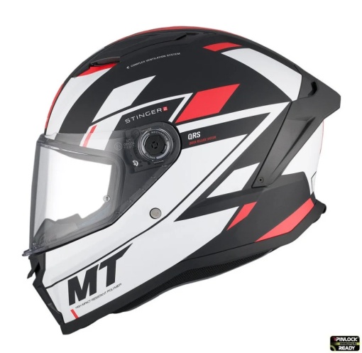 Casca integrala MT Stinger 2 Zivze B5 negru/alb/rosu mat - tip viziera: MT-V-28B