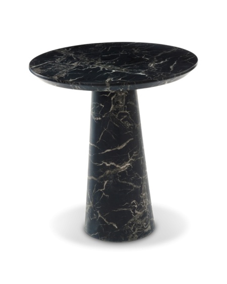 Masa laterala neagra din MDF si marmura artificiala, 70x70x75 cm, DISC MARBLE