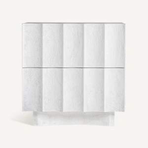 Noptieră albă, din beton, rășină și MDF, 50x40x50 cm, MULCEY - Img 2