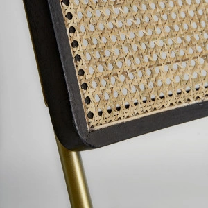 Scaun dining verde/auriu, din piele, fier și ratan, 44x49x79 cm, ALMSTOCK - Img 6