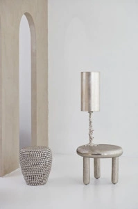 Taburet rotund argintiu din metal, 40x40x46 cm, DOT