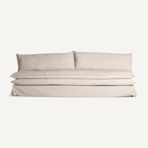 Canapea alb/bej, din lemn de pin, 230x95x82 cm, OSPIZIO