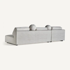 Canapea alb/gri, din lemn de pin, lemn de arbore de cauciuc și MDF, 330x186x75 cm, TRAUN