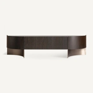 Consola TV maro/aurie, din lemn de stejar si bronz, 200x50x51 cm, NEUVIC