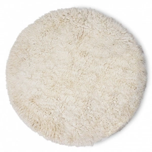 Covor alb/crem, rotund, pufos din lână și bumbac (Ø250 cm)