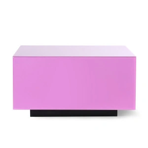 Măsuță cub roz din sticlă și MDF, 60x60x32cm - Img 5
