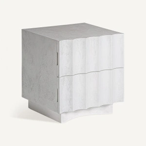 Noptieră albă, din beton, rășină și MDF, 50x40x50 cm, MULCEY