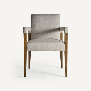 Scaun dining crem, din in și lemn de mesteacăn, 60x65x85 cm, BAENA - Img 3