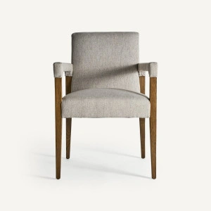 Scaun dining crem, din in și lemn de mesteacăn, 60x65x85 cm, BAENA - Img 3