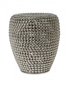 Taburet rotund argintiu din metal, 40x40x46 cm, DOT