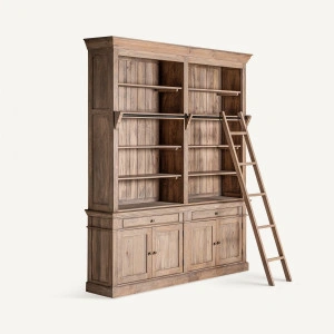 Bibliotecă natur, din lemn de mango, fier și MDF, 197x42x232 cm, MANDERN - Img 2