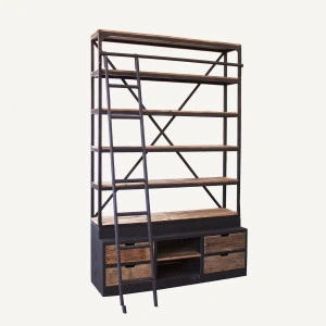Bibliotecă natur/neagră, din lemn de pin reciclat și fier, 160x45x245 cm, IVALO - Img 3