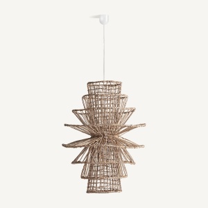Lustra maro din fibra naturala, stil boho, 58 x 58 x 81 cm, VICAL