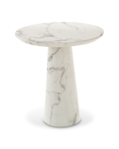 Masa laterala alba din MDF si marmura artificiala, 70x70x75 cm, DISC MARBLE