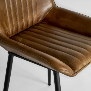 Scaun dining maro camel, din fier și piele, 44x52x84 cm, MORTON - Img 8