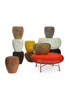 Taburet rotund auriu din metal, 40x40x46 cm, DOT