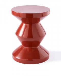Taburet rotund, roșu coral, din poliester, 35,5x35,5x46 cm, ZIG ZAG