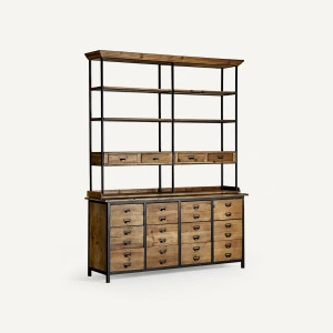 Bibliotecă maro/neagră, din lemn de ulm, 180x48x231 cm, MINOT - Img 2