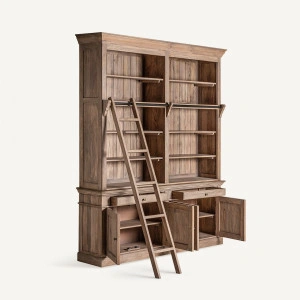 Bibliotecă natur, din lemn de mango, fier și MDF, 197x42x232 cm, MANDERN - Img 3