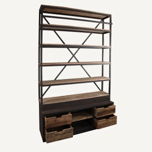 Bibliotecă natur/neagră, din lemn de pin reciclat și fier, 160x45x245 cm, IVALO - Img 4
