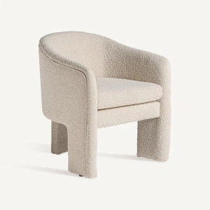 Fotoliu alb, din lemn de pin și bumbac boucle, 67x66x76 cm, PRATI BOUCLE