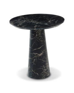Masa laterala neagra din MDF si marmura artificiala, 70x70x75 cm, DISC MARBLE