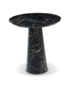 Masa laterala neagra din MDF si marmura artificiala, 70x70x75 cm, DISC MARBLE