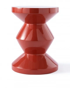 Taburet rotund, roșu coral, din poliester, 35,5x35,5x46 cm, ZIG ZAG
