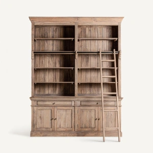 Bibliotecă natur, din lemn de mango, fier și MDF, 197x42x232 cm, MANDERN