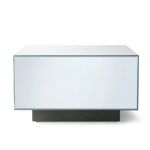 Măsuță cub transparentă din sticlă și MDF, 60x60x35cm - Img 2