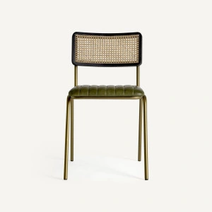 Scaun dining verde/auriu, din piele, fier și ratan, 44x49x79 cm, ALMSTOCK - Img 9