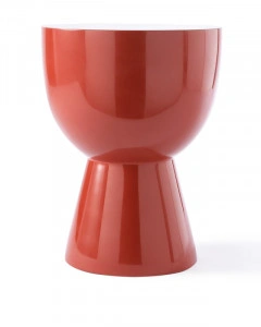 Taburet rotund, roșu coral, din poliester, 35,5x46 cm, TIP TAP