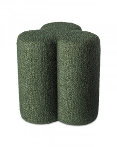 Taburet verde închis, din lemn și poliester, 37x37x45 cm, BOUCLE CLOVER