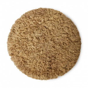 Covor rotund pufos, caramel, din lână, (Ø200 cm)