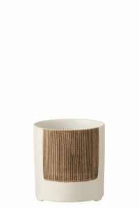 Ghiveci alb/maro, din ceramică, 14.5x14.5x15.5 cm, IBIZA