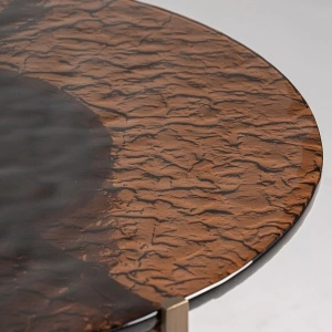 Masa de cafea maro, rotunda, din placaj si cristal, 100x100x36 cm, GISWIL